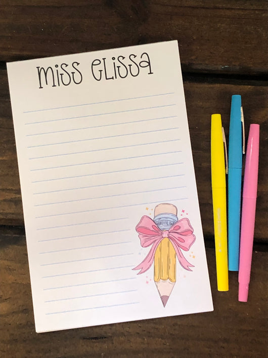 Pencil with Bow Personalized Notepad