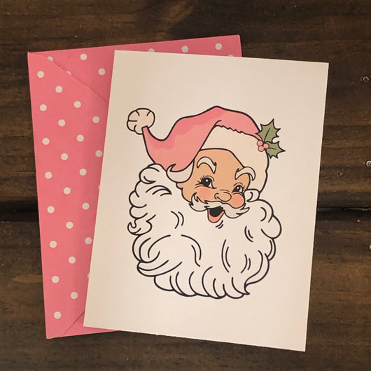 RTS: Pink Santa Note Cards with Pink Polka Dot Envelopes