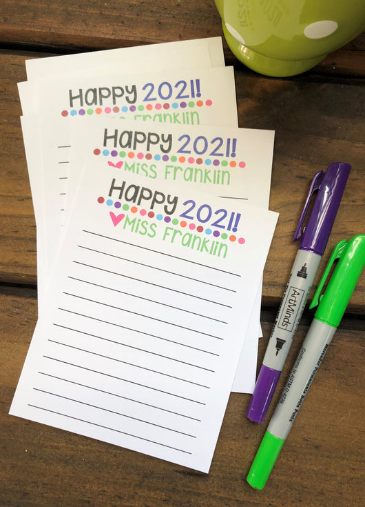 Rainbow Dots Happy New Year Personalized Flat Note Cards