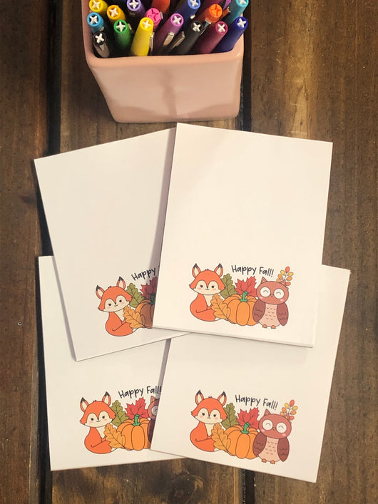 4 Fall Fox and Owl Small Notepads