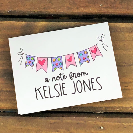 Doodle Heart Bunting Personalized Note Cards