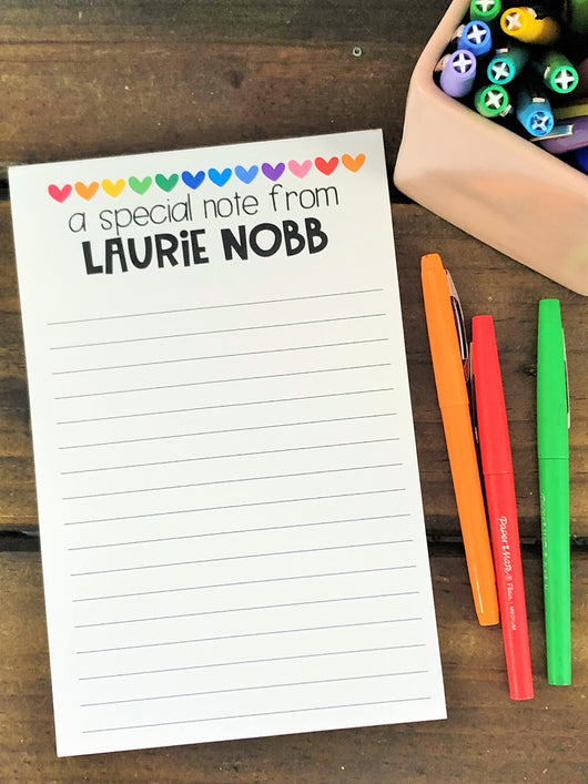 A Special Note From Rainbow Hearts Personalized Notepad