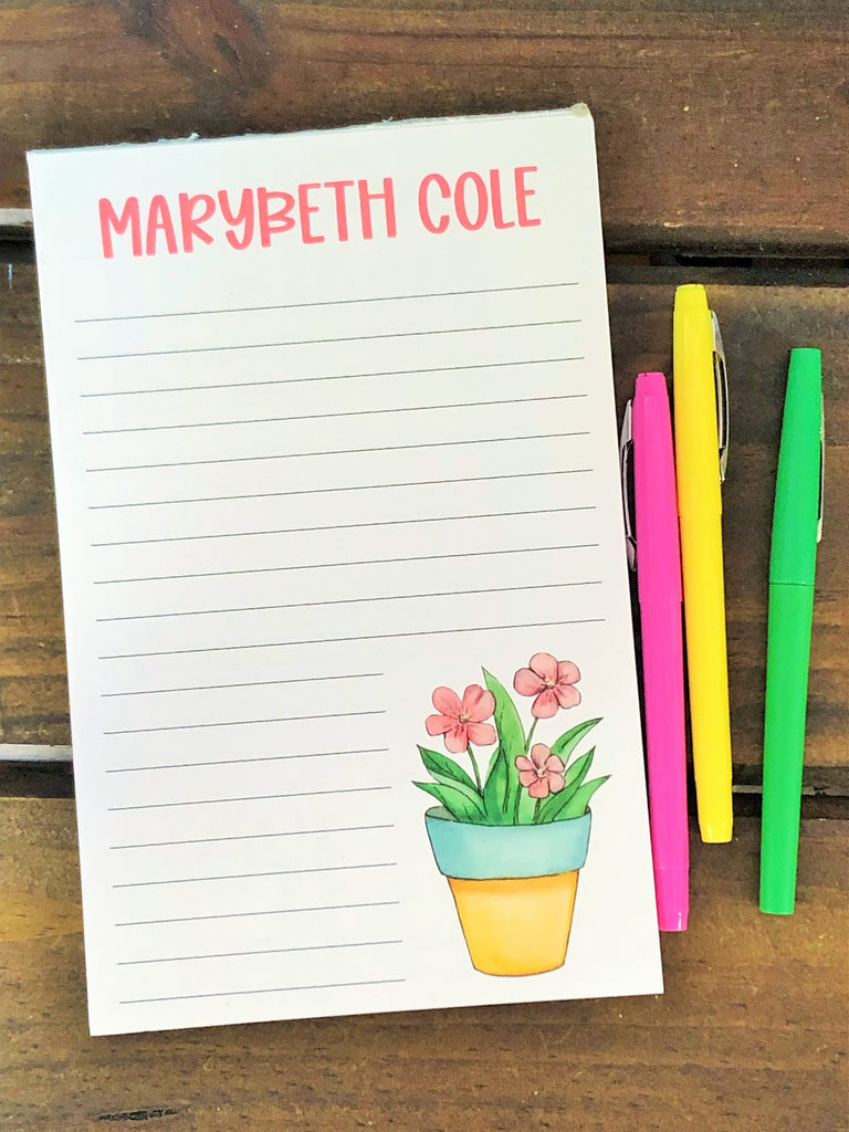 Potted Flowers Personalized Notepad – DoodleBugsPaper