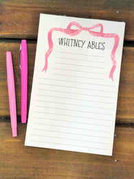 Long Pink Bow Personalized Notepad