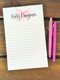 Short Pink Bow Personalized Notepad
