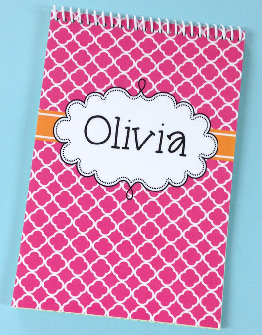 Pink with Orange Stripe Personalized Top Spiral Steno Notebook