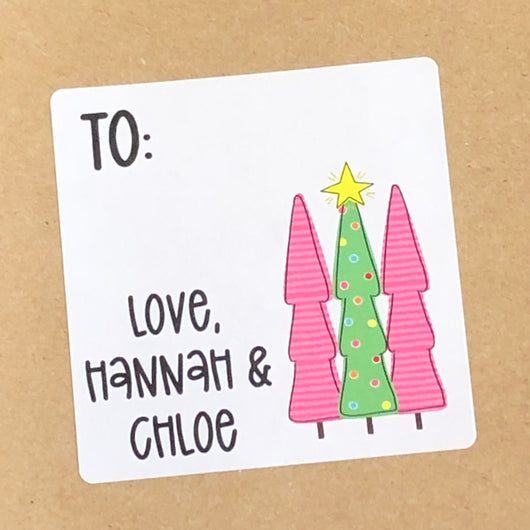 Pink and Green Tall Trees Christmas Stickers