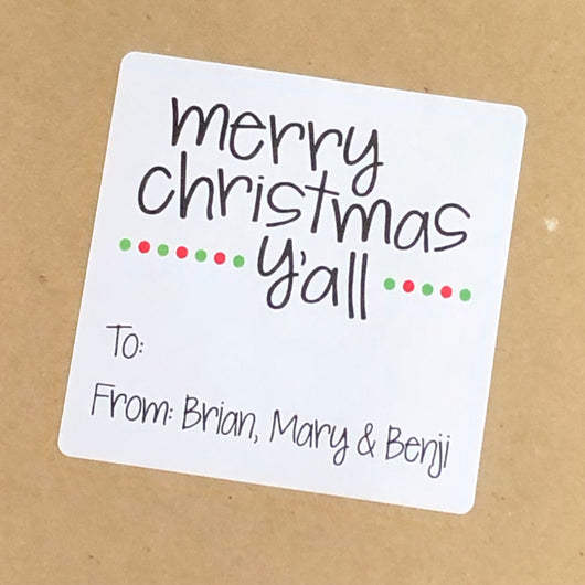 Merry Christmas Y'all with Dots Christmas Stickers