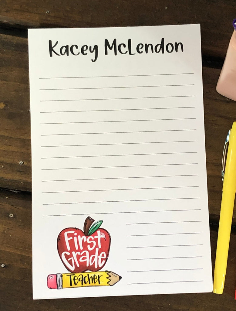 Apple First Grade Teacher Personalized Notepad DoodleBugsPaper