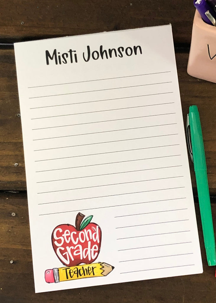 Apple Second Grade Teacher Personalized Notepad DoodleBugsPaper
