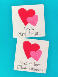 Double Hearts Valentine Personalized Square Stickers