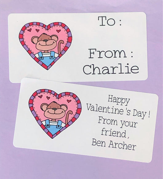 Monkey Valentine Rectangle Stickers