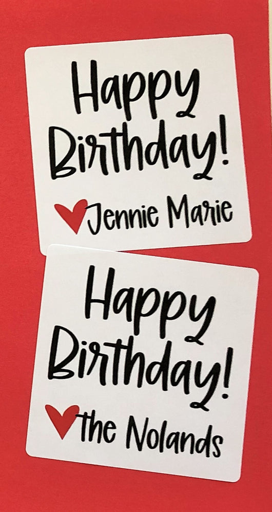 Simple Happy Birthday with Heart Personalized Square Stickers