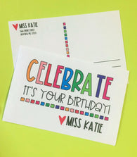 Multicolored Celebrate Personalized Teacher Postcards