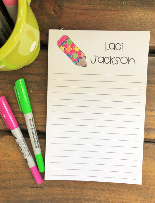 Polka Dot Pencil Personalized Notepad