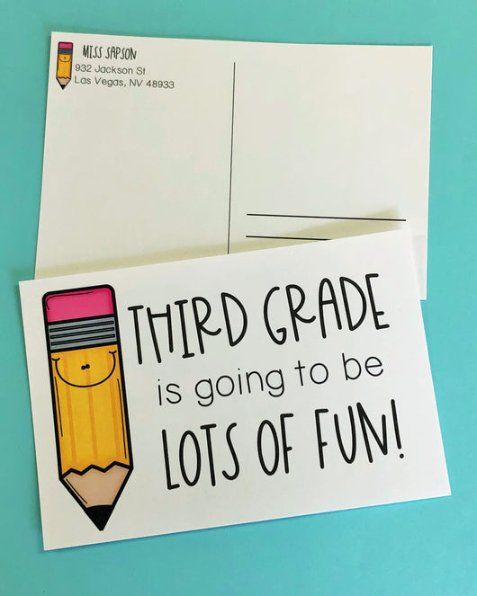 Smiley Pencil Personalized Teacher Postcards