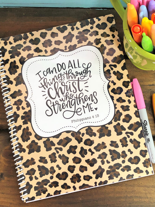 Leopard I Can Do All Things Side Spiral Notebook