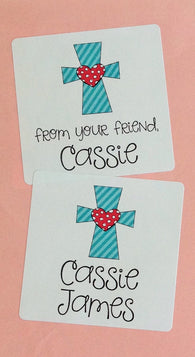 Turquoise Cross Personalized Square Stickers