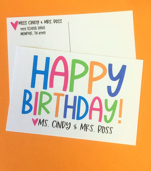 Bright Birthday Teacher Postcards