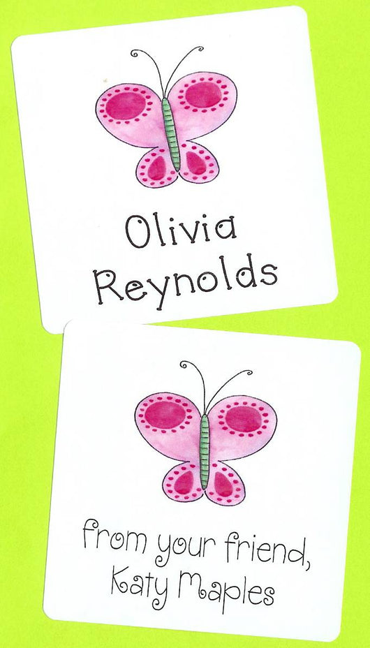 Pink Butterfly Personalized Square Stickers