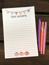 Fall Bunting and Pumpkins Personalized Notepad