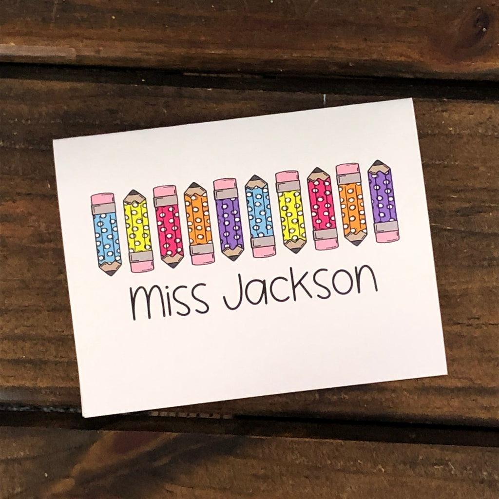 Bright Pencil with Dots Personalized Note Cards – DoodleBugsPaper