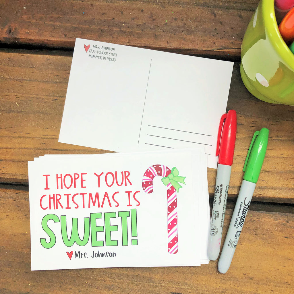 Sweet Candy Cane Christmas Teacher Postcards – DoodleBugsPaper