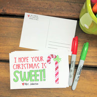 Sweet Candy Cane Christmas Teacher Postcards