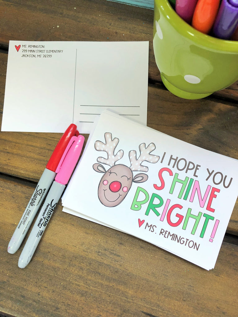 Rudolph Shine Bright Teacher Postcards – DoodleBugsPaper