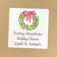 Pink Wreath Christmas Stickers