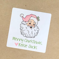 Pink Retro Santa Christmas Stickers