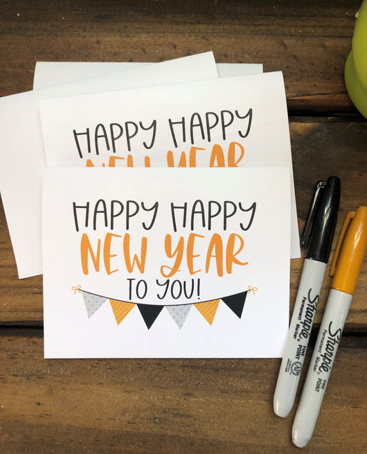 Happy Happy New Year Bunting Note Cards