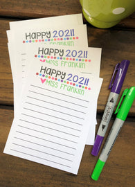 Rainbow Dots Happy New Year Personalized Flat Note Cards