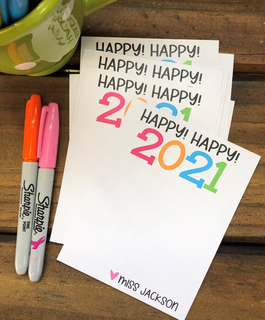 Happy! Happy! New Year Personalized Flat Note Cards