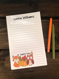 Fall Fox and Owl Personalized Notepad