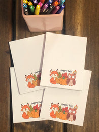 4 Fall Fox and Owl Small Notepads