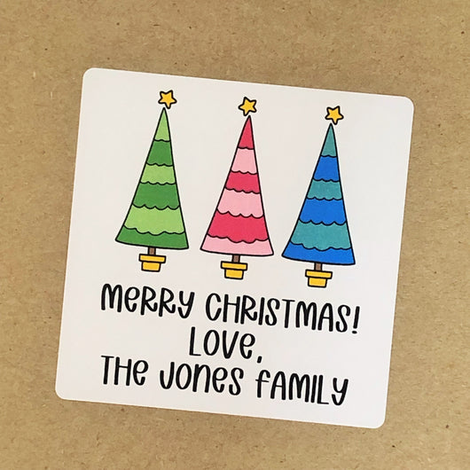 Three Bright Squiggle Line Trees Christmas Stickers