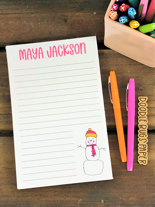Pink and Orange Snowman Personalized Notepad