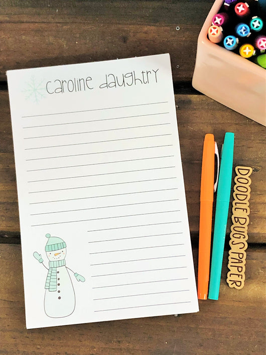 Teal Snowman Personalized Notepad
