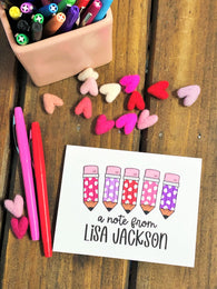 Valentine Pencils Personalized Note Cards