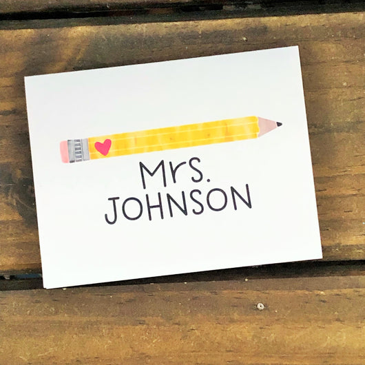 Watercolor Pencil with Heart Personalized Note Cards