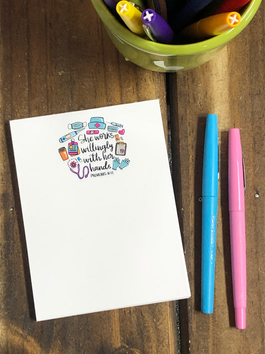 RTS: She Works Willingly With Her Hands Nurse Small Notepad