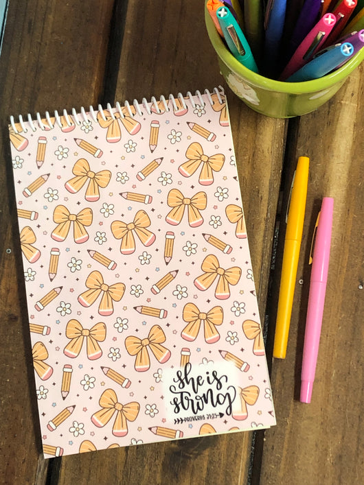 RTS: Pencils and Bows She is Strong Top Spiral Notebook