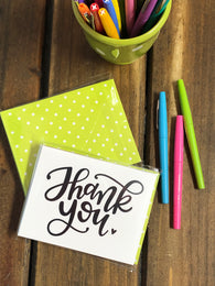 RTS: Thank You Note Cards with Lime Green Polka Dot Envelopes