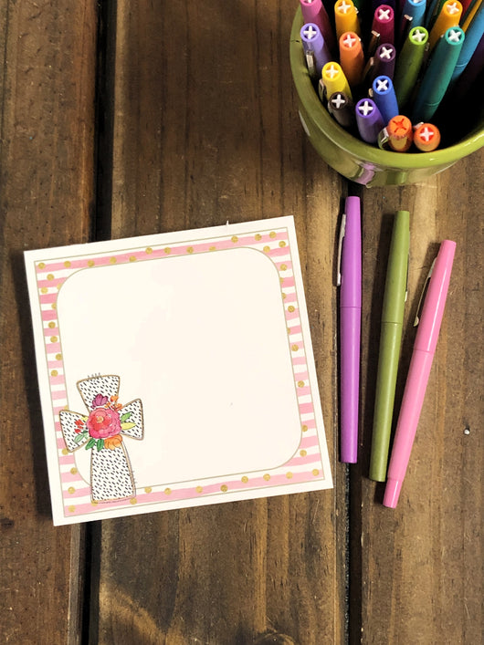 RTS: Cross with Flowers Pink Square Notepad