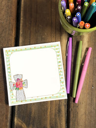 RTS: Cross with Flowers Green Square Notepad