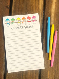 Rainbow Snowmen Personalized Notepad