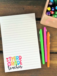 Third Grade Teacher with Hearts Notepad