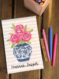 Pink Flowers in Blue Vase Top Spiral Notebook