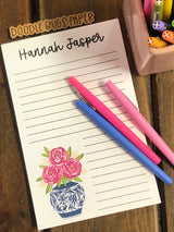 Pink Flowers Blue Vase Personalized Notepad